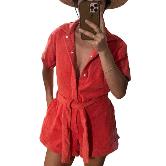 TERRY Towelling. II Pareo Dyed 100% Cotton Terry Playsuit in Rosso Red (S) - Picture 7 of 10